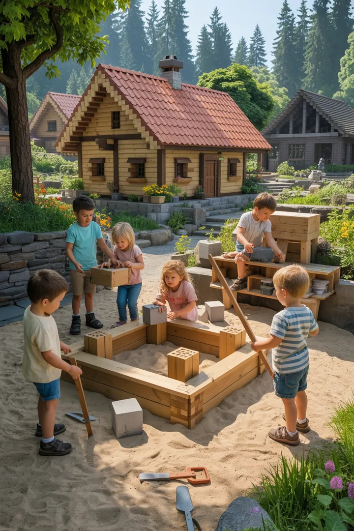 Ein einladender Außenbereich auf einem ländlichen Anwesen, umgeben von üppigem Grün, bietet einen charmanten Rückzugsort mit rustikalen Möbeln, ideal für entspannte Stunden in der Natur.