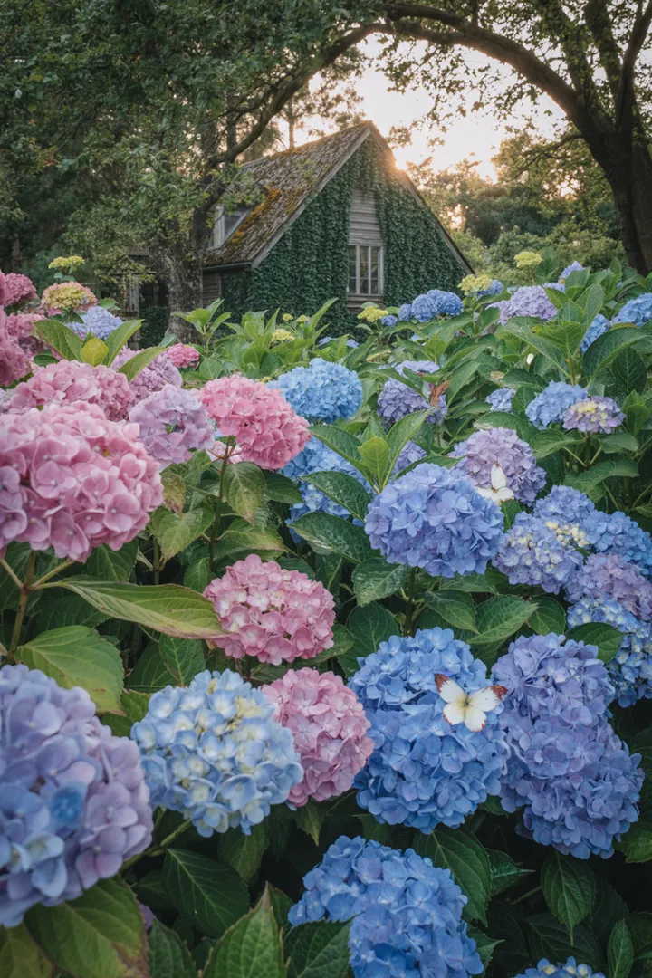 Ein liebevoll gestalteter Außenbereich mit bunten Blumenbeeten, grünen Sträuchern und einem einladenden Weg, der die perfekte Inspiration für eine ansprechende Vorgartengestaltung bietet.