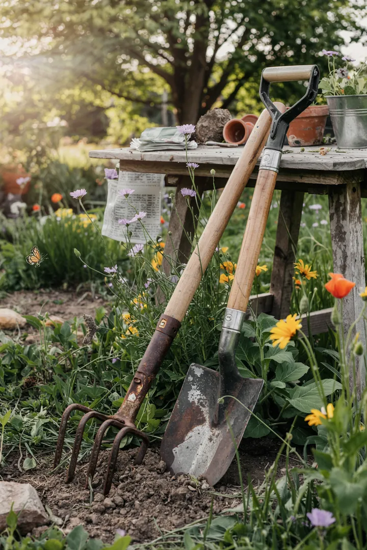 Bunt gestaltete Garteninstallation, die kreative DIY-Ideen zeigt. Die kunstvollen Elemente aus verschiedenen Materialien bringen Farbe und Leben in jede grüne Oase und inspirieren zur individuellen Gestaltung.