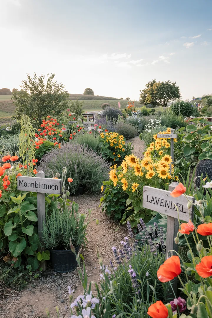 „Bunte Pflanzenarrangements in einem liebevoll gestalteten Außenbereich, die inspirierende Anregungen für kreative Gartenprojekte bieten. Vielfältige Kräuter und Blumen schaffen eine einladende Atmosphäre für Gartenliebhaber.“