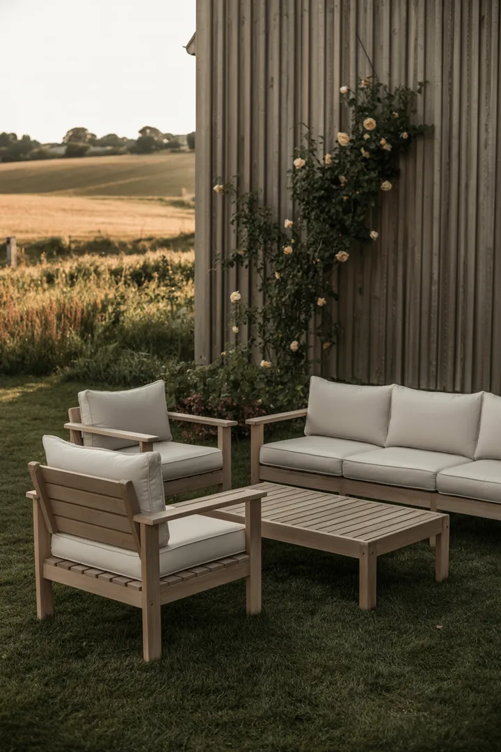 Ein rustikales Schild, das den Eingang zu einem idyllischen Landgut markiert, umgeben von üppigem Grün und blühenden Pflanzen, vermittelt ein Gefühl von ländlicher Idylle und harmonischer Naturverbundenheit.