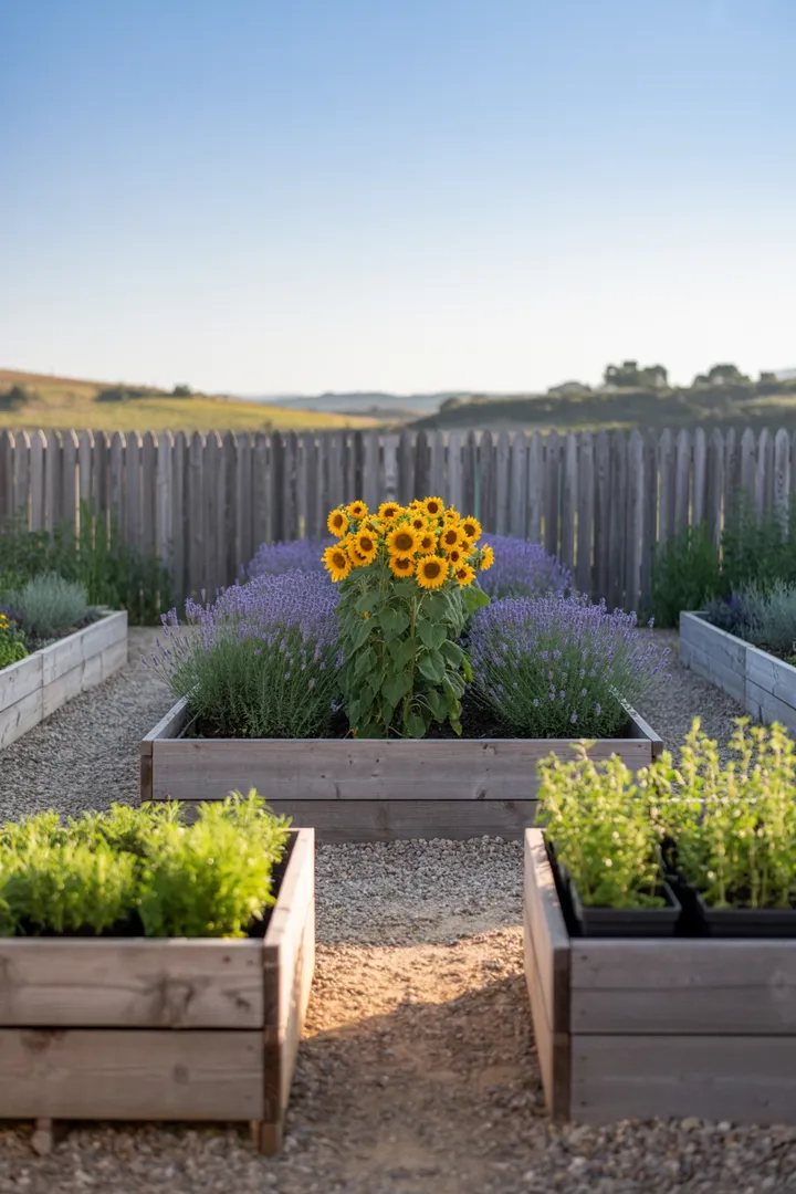 Ein rustikales Arrangement aus natürlichen Materialien, das eine ländliche Atmosphäre schafft. Ideale Gestaltungselemente für einen idyllischen Außenbereich, inspiriert von der Schönheit eines Gartens auf dem Land.
