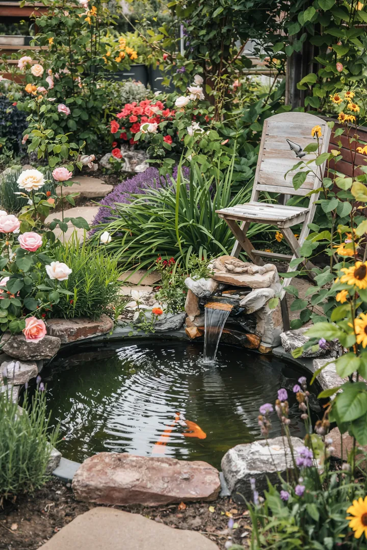 Kreative Inspiration für einen kleinen Gartenbereich mit einem liebevoll gestalteten Mini-Wasserbecken, ideal für DIY-Projekte in einer natürlichen Umgebung.
