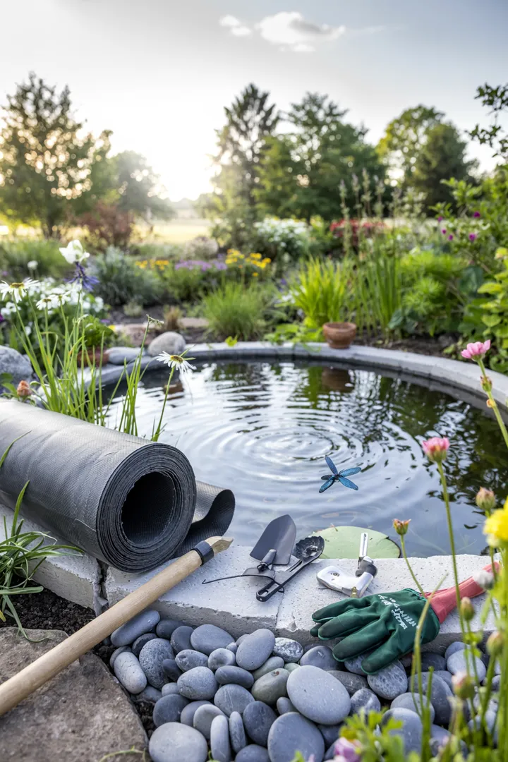 Ein dekorativer kleiner Wasserspender, umgeben von bunten Pflanzen, bringt Leben und Ruhe in einen kleinen Außenbereich. Ideal für Mini Brunnen Garten.