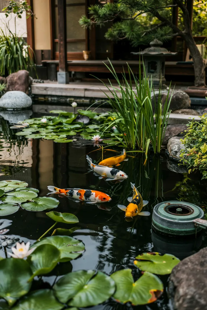 Ein üppig bewachsener Wasserbereich mit verschiedenen Pflanzenarten, die harmonisch zusammenwirken und ein idyllisches Ambiente schaffen. Ideal für eine ansprechende Teichbepflanzung.