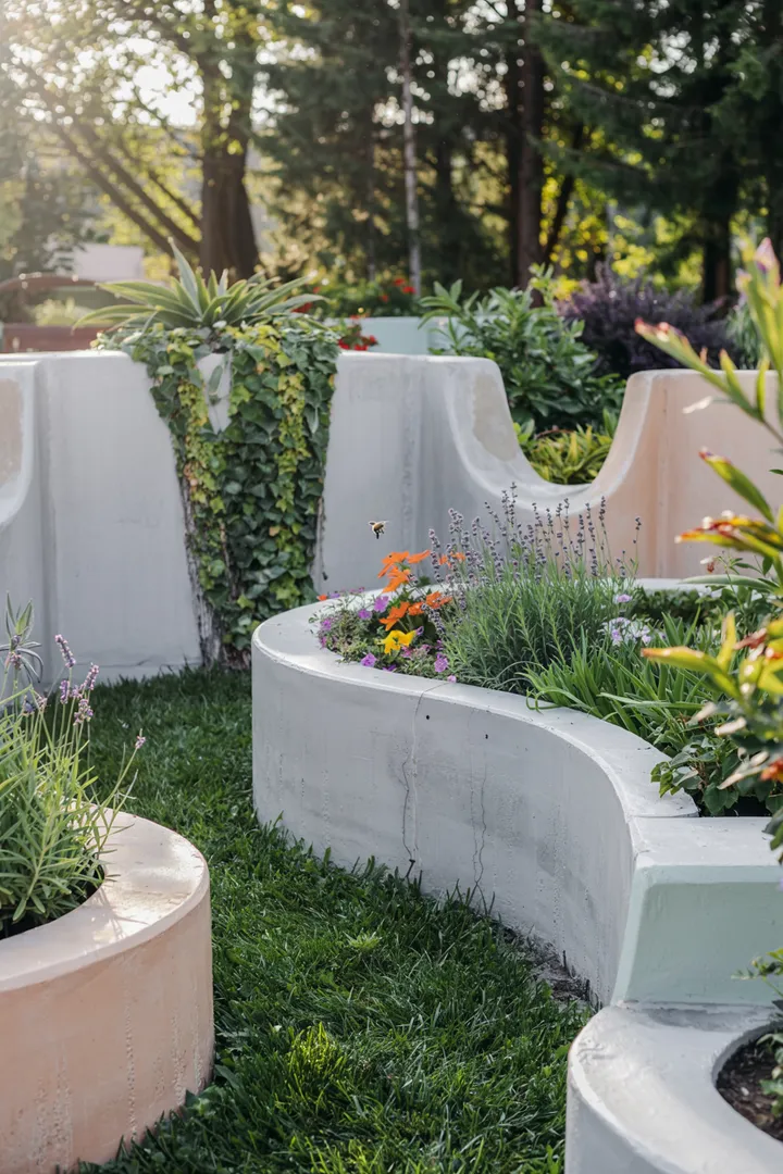 Ein Gartenbereich mit einer gepflegten Begrenzung aus Rasen, die harmonisch das Blumenbeet umrahmt und eine klare Mähkante bildet.