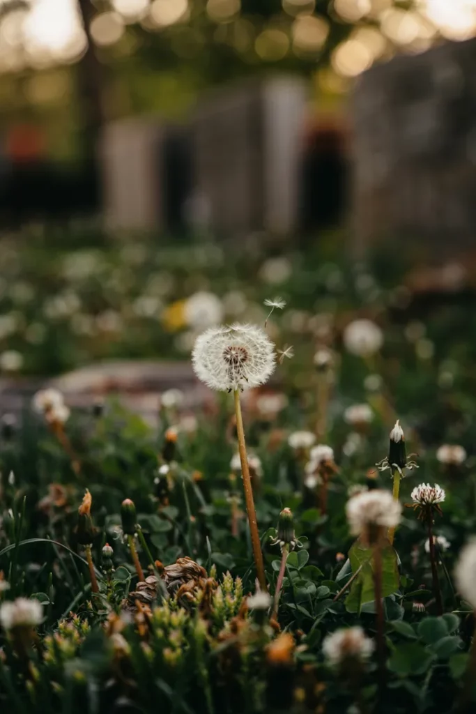 Nahaufnahme eines Rasens mit vereinzeltem Löwenzahn, Weißklee und Moos – Symbolbild für erste Anzeichen von Unkraut und stiller Gartenbeobachtung.