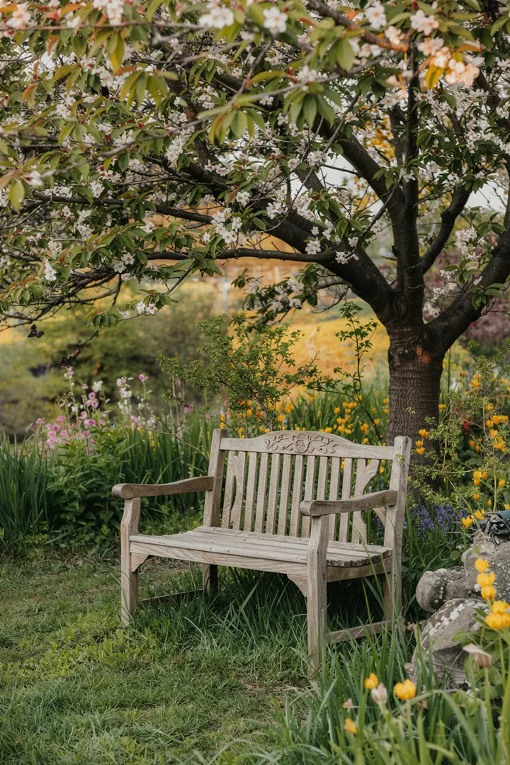 Eine dekorative Umrandung aus Naturmaterialien, die ein Gartenbeet stilvoll einfasst und die Pflanzen hervorhebt. Ideal für Gartenliebhaber.