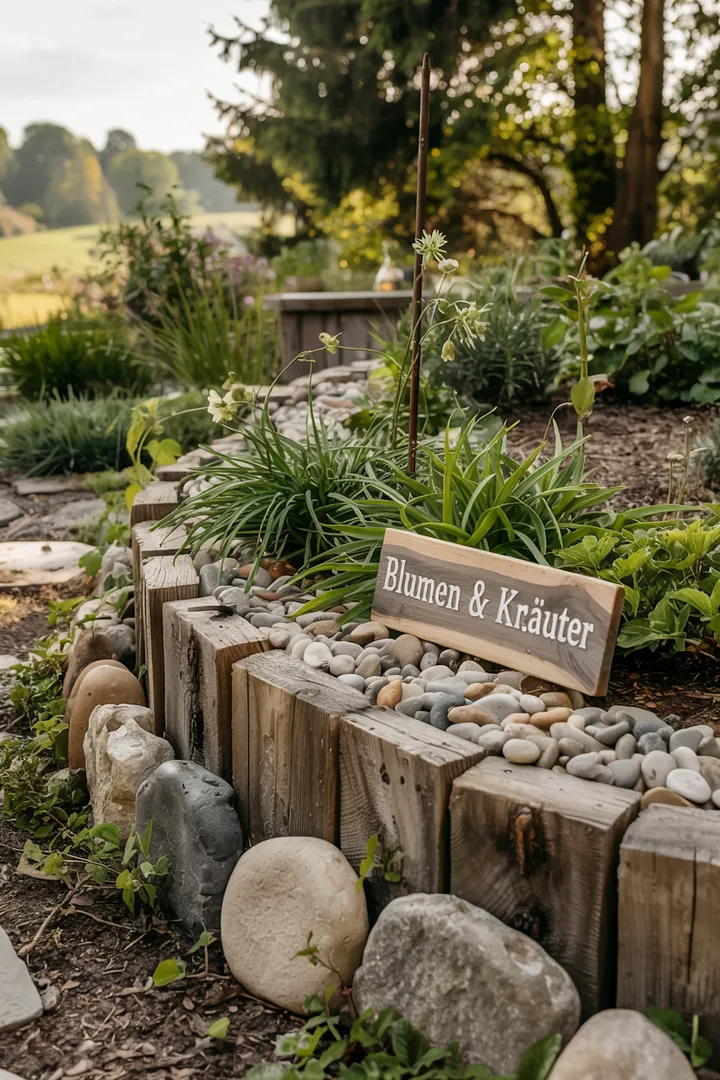 Ein einladender Außenbereich mit üppigem Grün, geschmackvoll gestalteten Pflanzenbeeten und einem gemütlichen Sitzbereich, ideal für entspannende Momente im Freien. Perfekt für inspirierende Achtertuinlandschappen.