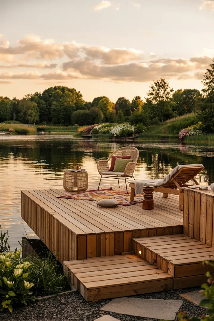Ein malerischer Teich mit lebhaftem Wasser, in dem bunte Fische schwimmen und die Umgebung mit Pflanzen und Steinen harmonisch ergänzt wird. Ideal für Koi Fischteiche.