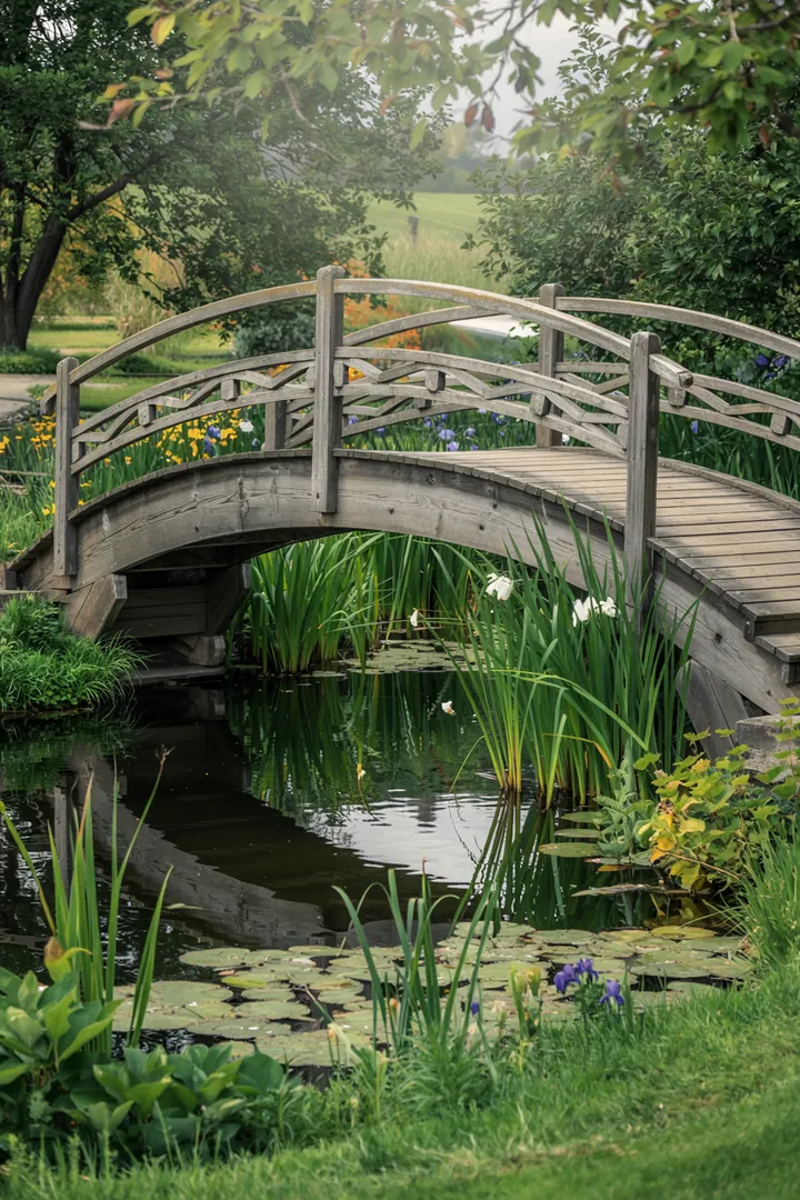 Eine idyllische Mini-Oase auf dem Balkon, wo ein kleiner Teich von grünen Pflanzen umgeben ist und Natur harmonisch integriert wird.