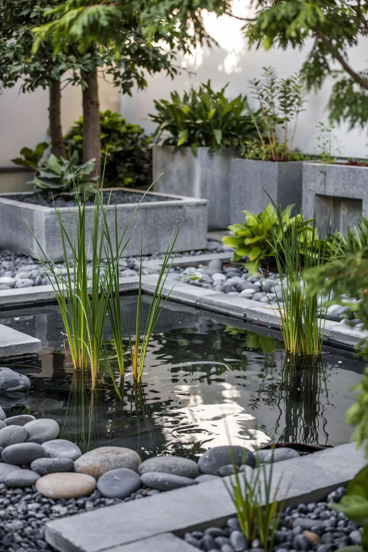 Ein üppiges, lebendiges Landschaftsbild, das verschiedene Schattierungen von smaragdgrün zeigt, umrahmt von sanften Hügeln und strahlendem Himmel.