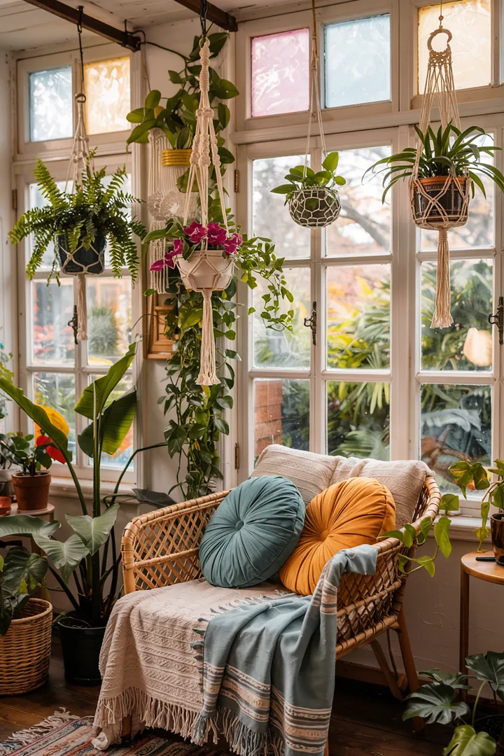 Ein einladender Außenbereich mit stilvollen Elementen, die eine entspannte Atmosphäre schaffen und den Boho-Stil widerspiegeln. Ideal für gemütliche Stunden.