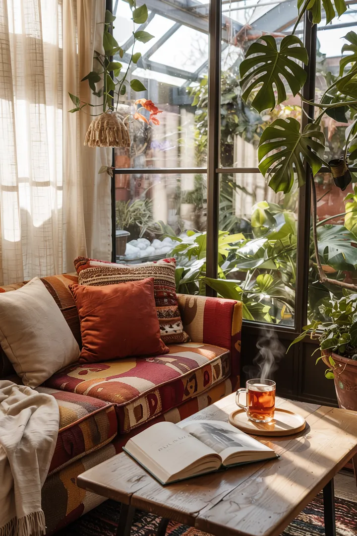 Entspannte Outdoor-Oase mit stilvollen Accessoires und gemütlicher Atmosphäre, ideal für eine Boho Terasse Deko.