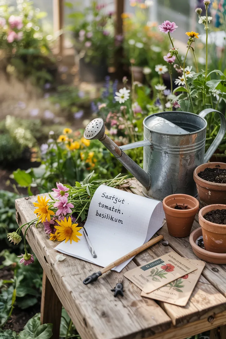 Eine harmonische Gartenszene mit rustikalem Flair, die natürliche Elemente und kreative Gestaltungsideen für die Verschönerung von Außenbereichen zeigt.