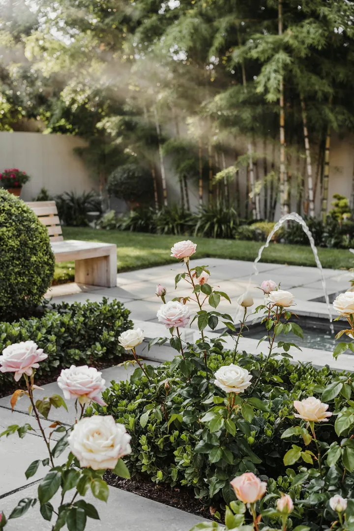 Ein harmonisches Freiluft-Paradies mit üppigen Pflanzen, bunten Blumen und kreativen Gestaltungselementen für inspirierende Außenbereiche.