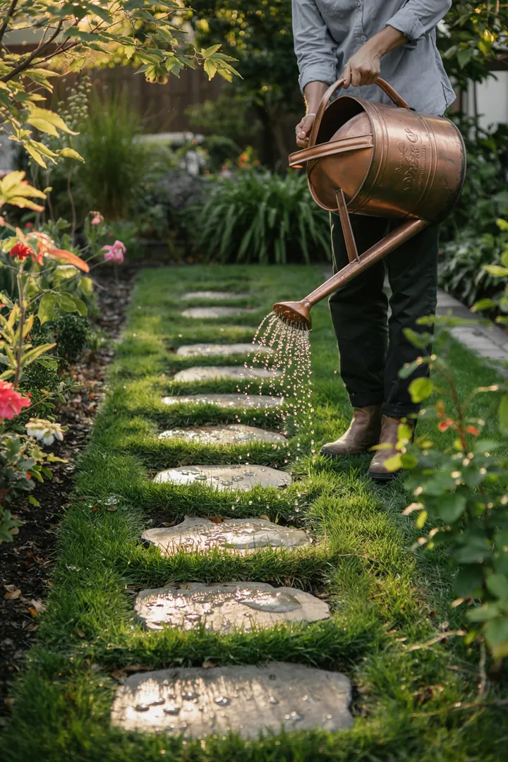 Eine harmonische Gartenlandschaft mit stilvollen Pflastersteinen, die als pflegeleichte Grundlage für Wege und Flächen dienen. Ideal für kreative Außenbereiche.