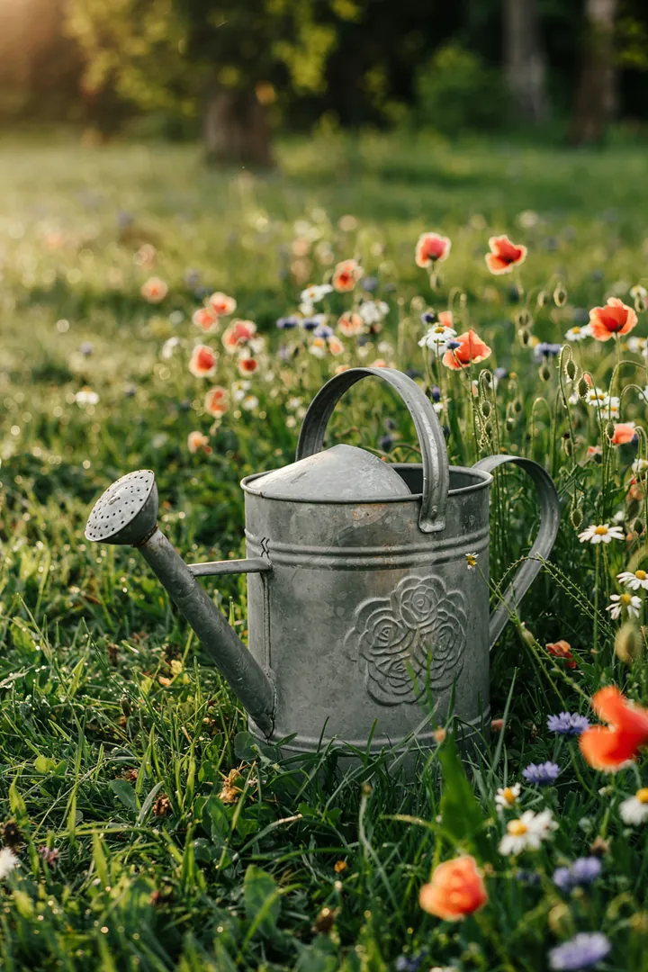 Ein malerischer Garten in sanften Hügeln, mit bunten Blumen und üppigem Grün, der eine friedliche Oase der Natur darstellt. Ideal für Gartenliebhaber.