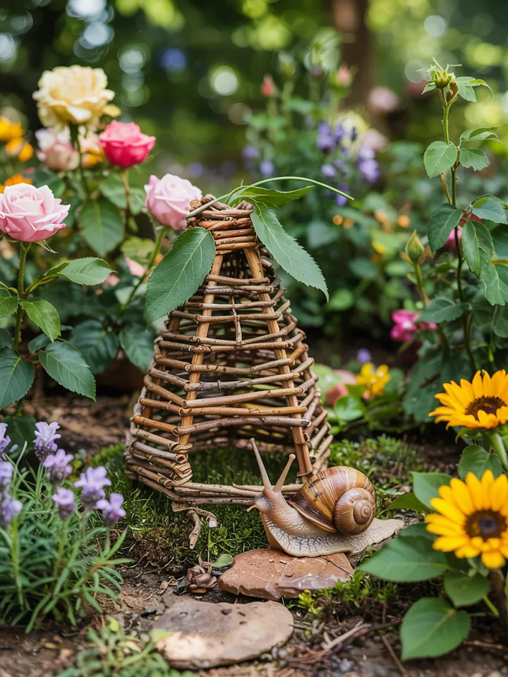 Eine bunte Gartenlandschaft, in der sich kleine Weichtiere durch das frische Grün schlängeln, zeigt die Vielfalt der Natur und die Herausforderungen für die Umwelt.