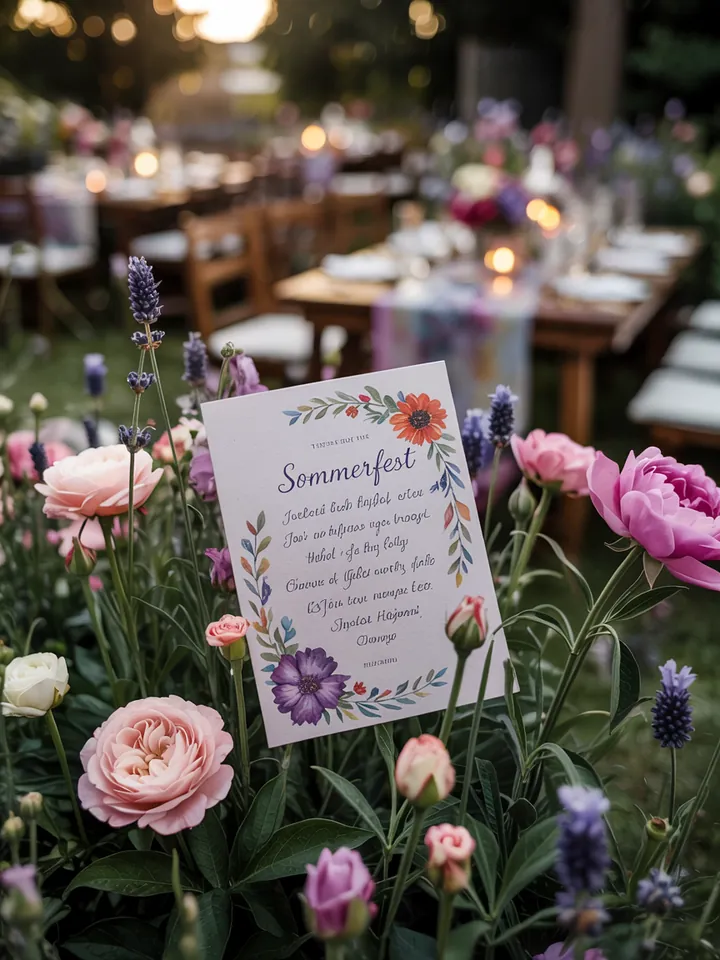 Bunte Dekorationen und fröhliche Atmosphäre für eine festliche Feier im Freien, ideal für eine Einladung zur Gartenparty zum Geburtstag.