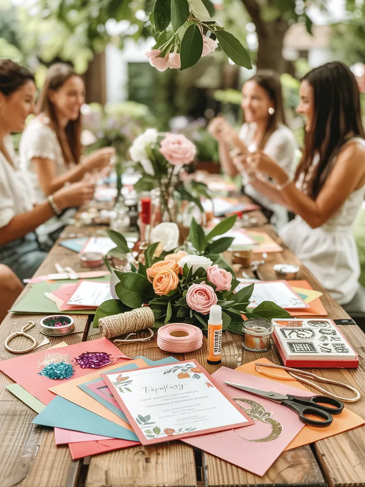 Bunte Dekoration und fröhliche Gäste genießen ein festliches Beisammensein im Freien, ideal für ein Sommerfest im Garten.
