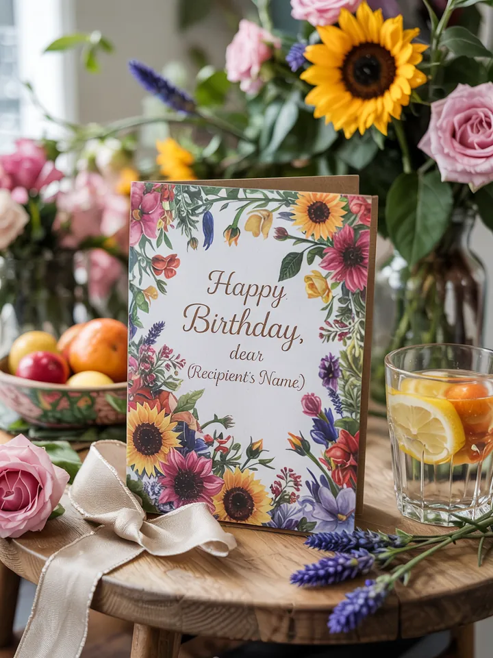 Farbige und einladende Gestaltung von festlichen Karten für eine fröhliche Feier im Freien, ideal für eine Gartenparty.