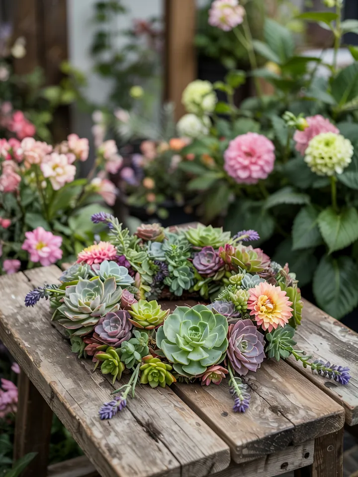 Bunter, handgemachter Kranz aus natürlichen Materialien, ideal für herbstliche Dekoration und DIY-Projekte zu besonderen Anlässen.