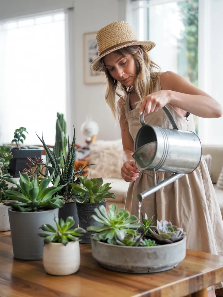 Verschiedene grüne Pflanzen in einem hellen Raum, ideal für die Pflege von Zimmerblumen und Sukkulenten Arten.