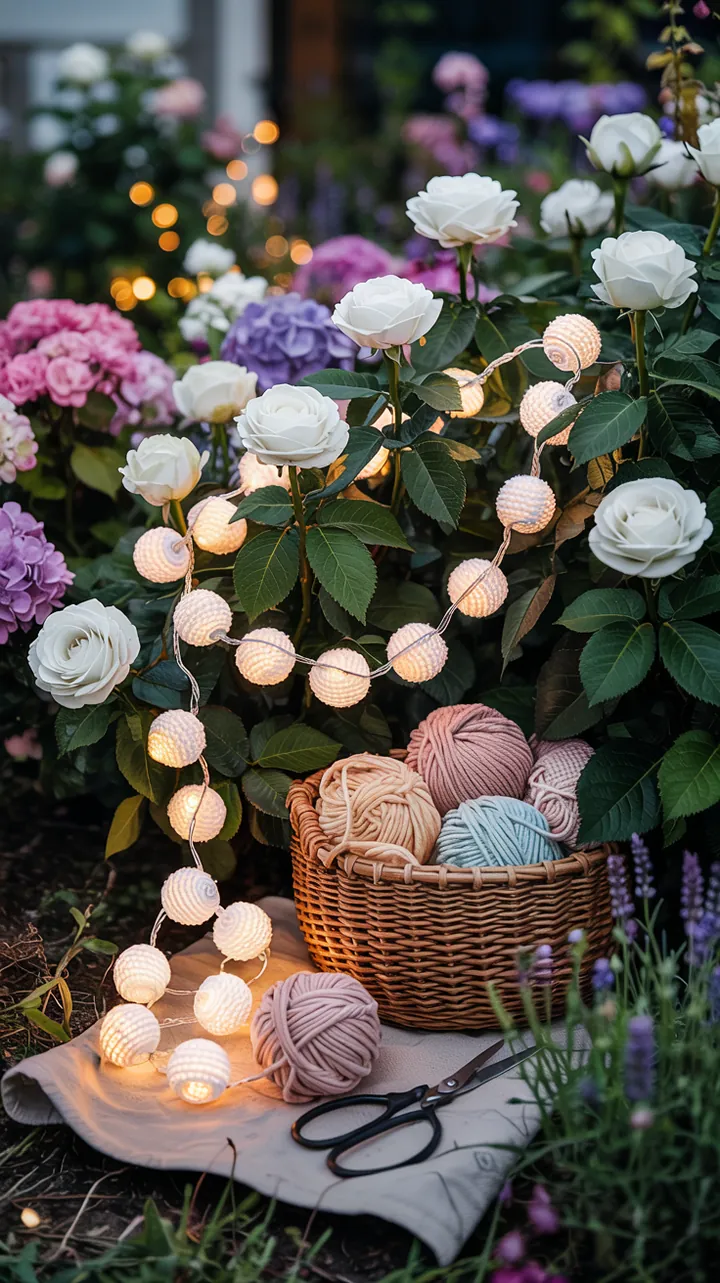 Handgefertigte dekorative Lichtinstallation aus natürlichen Materialien, ideal für stimmungsvolle Akzente im Wohnraum, inspiriert von DIY-Makramee-Techniken.