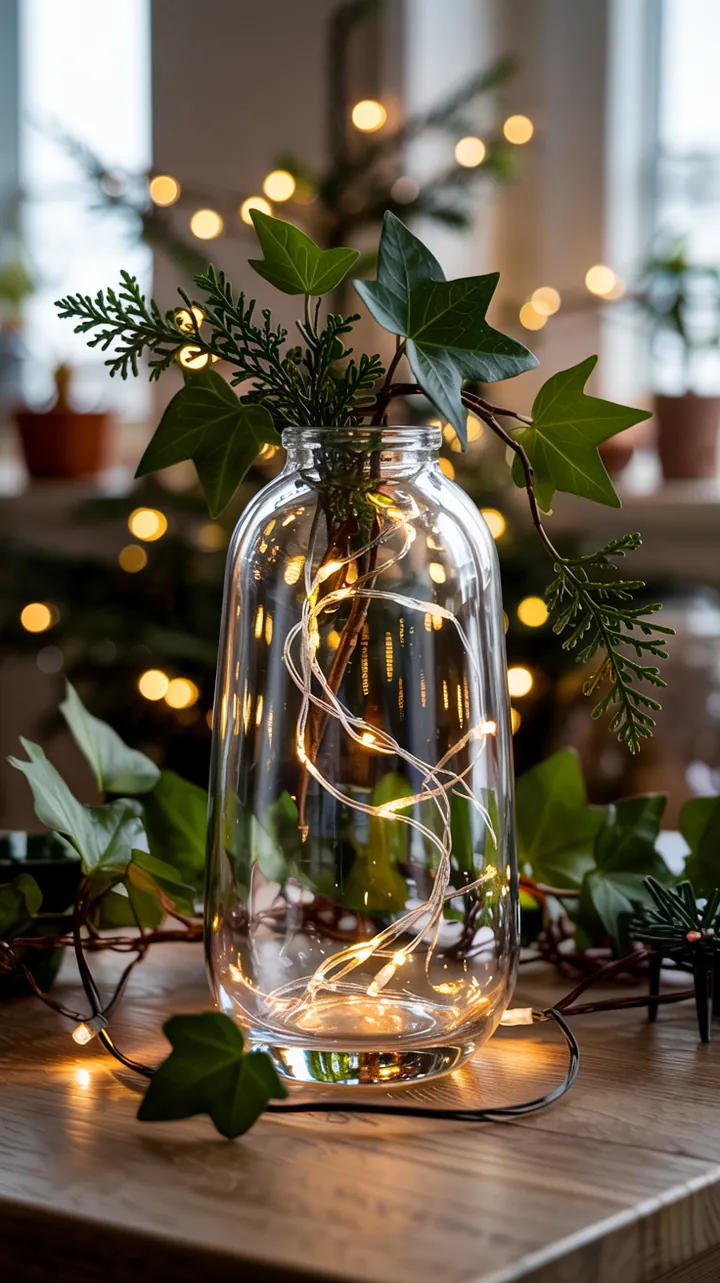 Ein gemütlich beleuchteter Flur mit einer dekorativen Lichtinstallation, die mit kleinen Lichtern geschmückt ist und kreative Gestaltungsideen präsentiert.