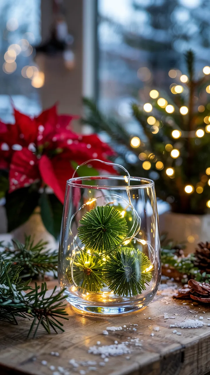 Gemütliche Atmosphäre in einem Schlafzimmer mit einer charmanten Lichterkette, die als stilvolle Dekoration dient und eine warme, einladende Stimmung schafft.