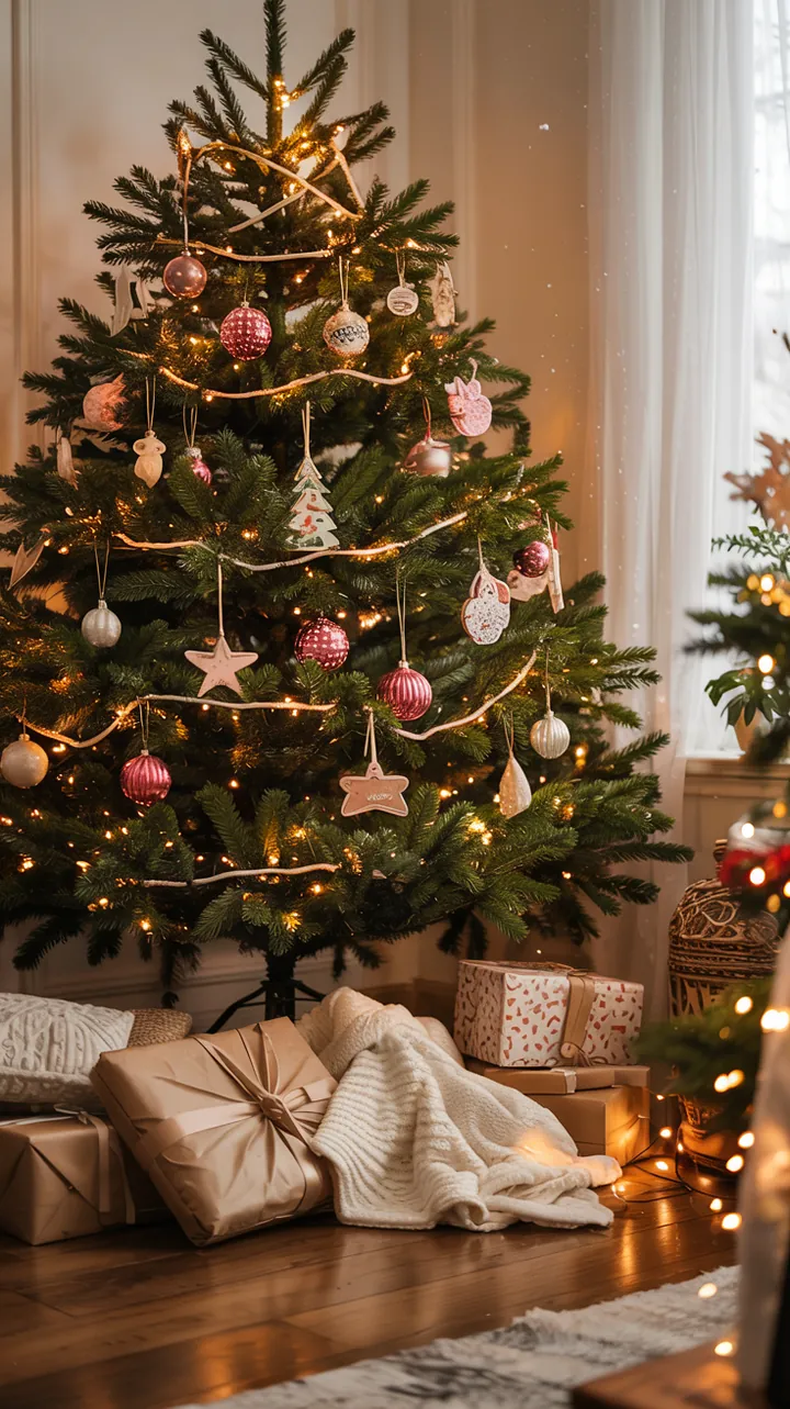 Ein festlich geschmückter Baum mit funkelnden Lichtern und bunten Ornamenten, ideal für die festliche Jahreszeit. Perfekte Inspiration für Weihnachtsbaumdeko und Christbaum Dekorieren.