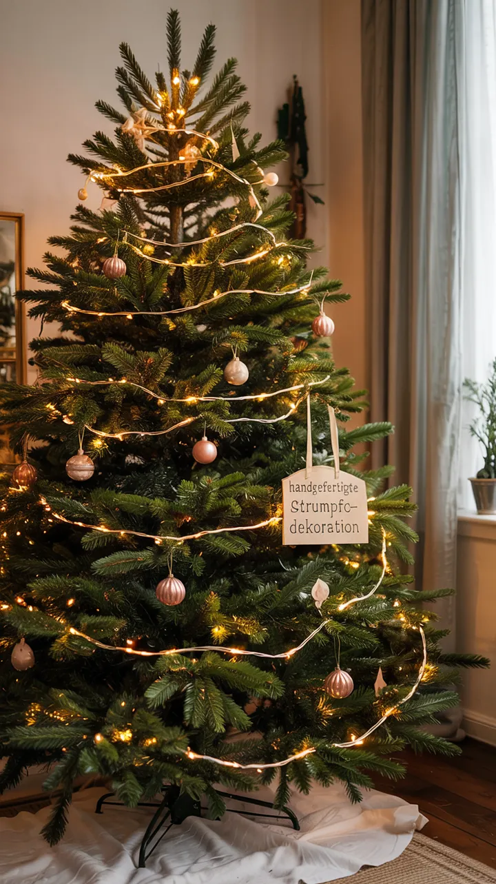 Ein festlich geschmückter Tannenbaum, umgeben von warmem Licht und eleganten Verzierungen, inspiriert zu kreativen Gestaltungsmöglichkeiten für die Feiertage.