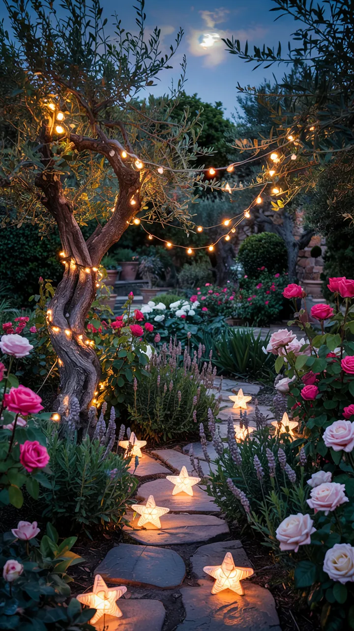 Beleuchtete Outdoor-Dekoration für die Feiertage, inspiriert von festlichen Ideen für den Garten mit einer zauberhaften Lichterkette.