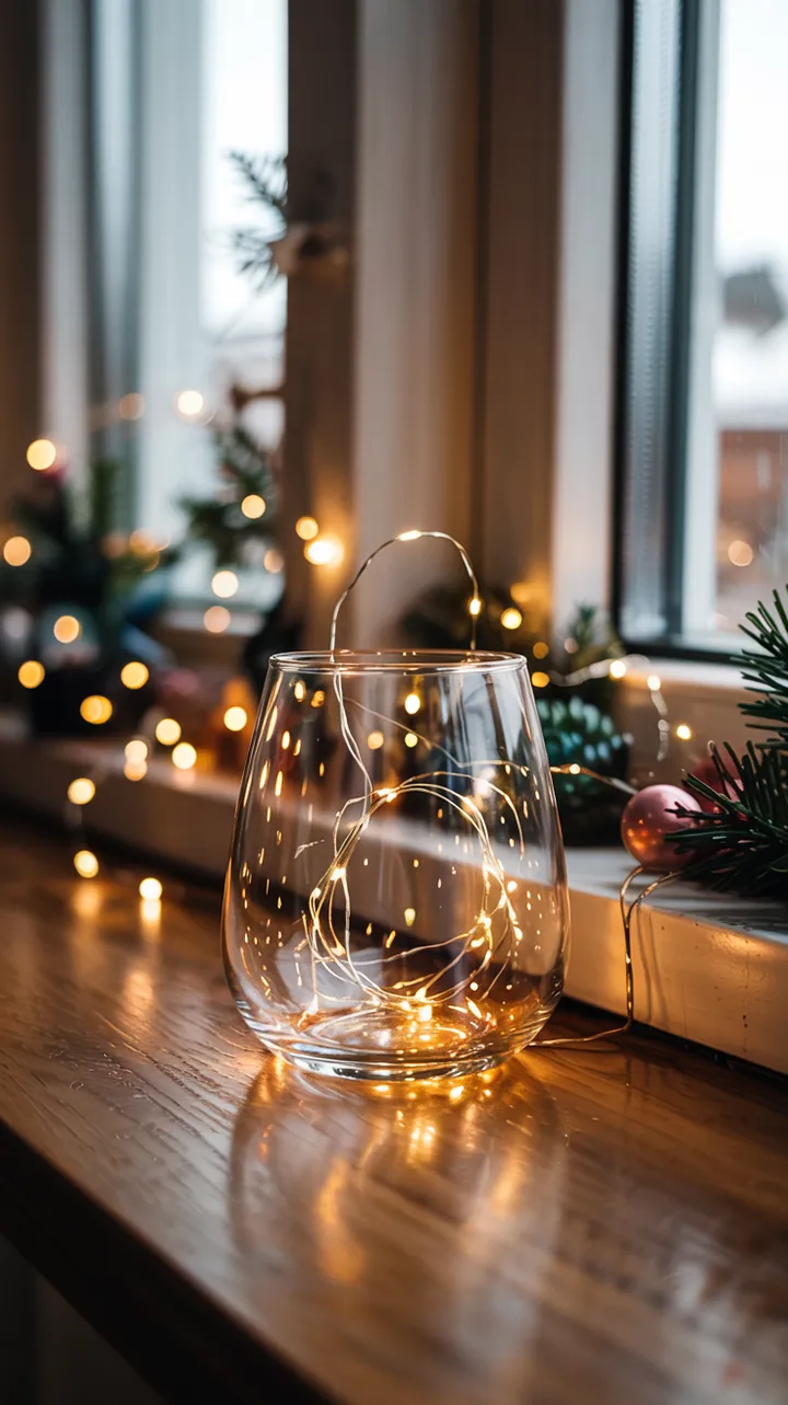 Eine festlich geschmückte Tischdekoration mit leuchtenden Elementen und natürlichen Akzenten, die eine gemütliche Atmosphäre für die Feiertage schafft.