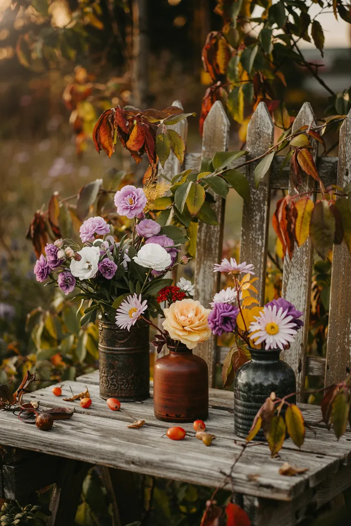 "Vibrante Blüten einer herbstlichen Pflanze in einem üppigen Garten, der die Farben des Herbstes widerspiegelt."