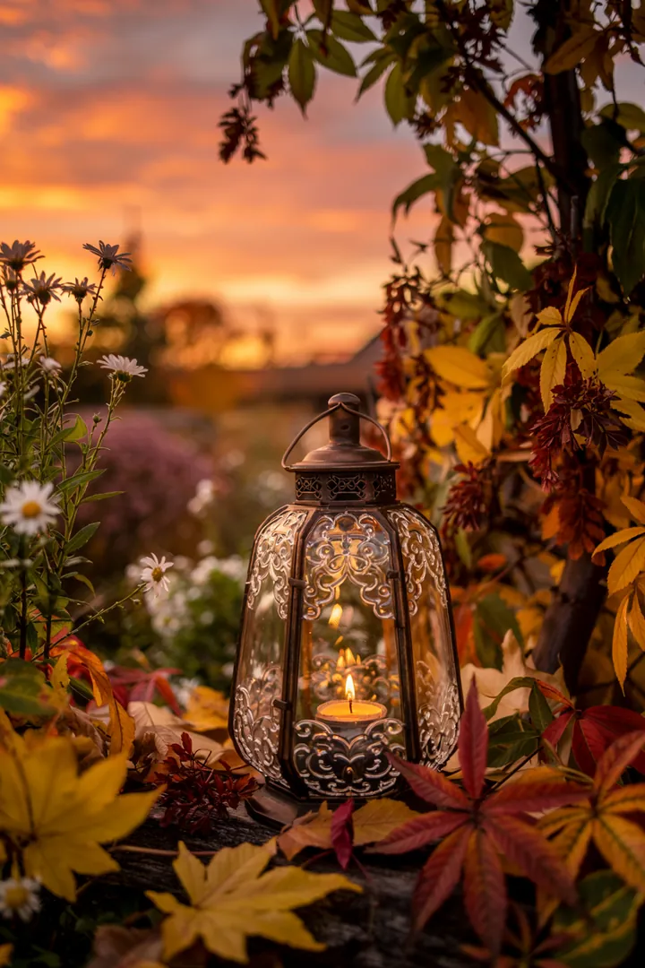 „Natürliche Herbstgestaltung für die Eingangstür mit einem eleganten Metallkranz, der warme Farben und saisonale Elemente harmonisch vereint.“