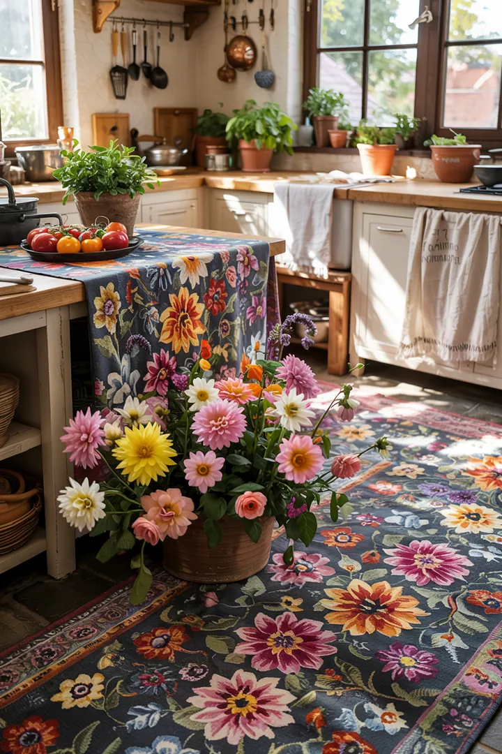 Ein farbenfrohes Feld aus verschiedenen Blumen, das wie ein lebendiger Teppich aussieht und die Natur in voller Blüte zeigt. Ideal für Gartenliebhaber.