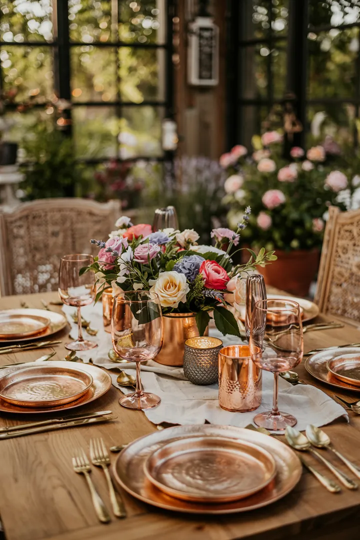 Ein elegantes Set aus glänzendem Metall, das eine warme Ausstrahlung vermittelt und perfekt für stilvolle Tischdekorationen geeignet ist. Ideal für Kochliebhaber.