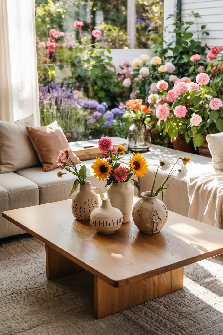 Ein elegantes Wohnzimmer im modernen Stil, geprägt von minimalistischen Elementen und skandinavischem Boho-Flair, strahlt Gemütlichkeit und Stil aus.