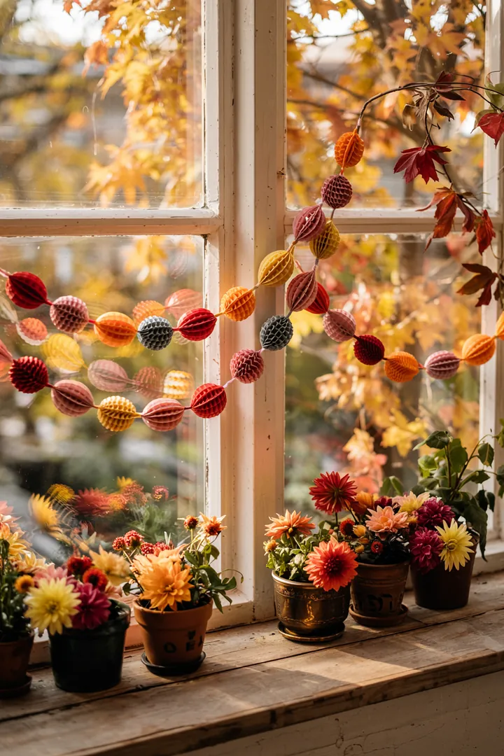 Ein farbenfrohes Arrangement von dekorativen Fenstermotiven aus Papier, die Licht und Freude in jeden Raum bringen.