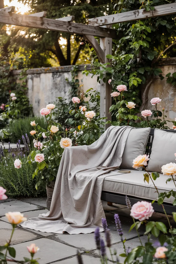 Schützende Abdeckungen für stilvolle Outdoor-Möbel, ideal für die kreative Gestaltung eines einladenden Gartenzimmers.