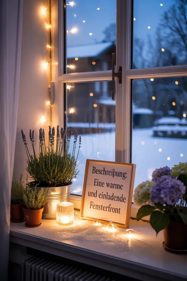 Ein festlich dekoriertes Fenster mit strahlenden Lichtern und einem leuchtenden Stern, der die Weihnachtsstimmung unterstreicht.