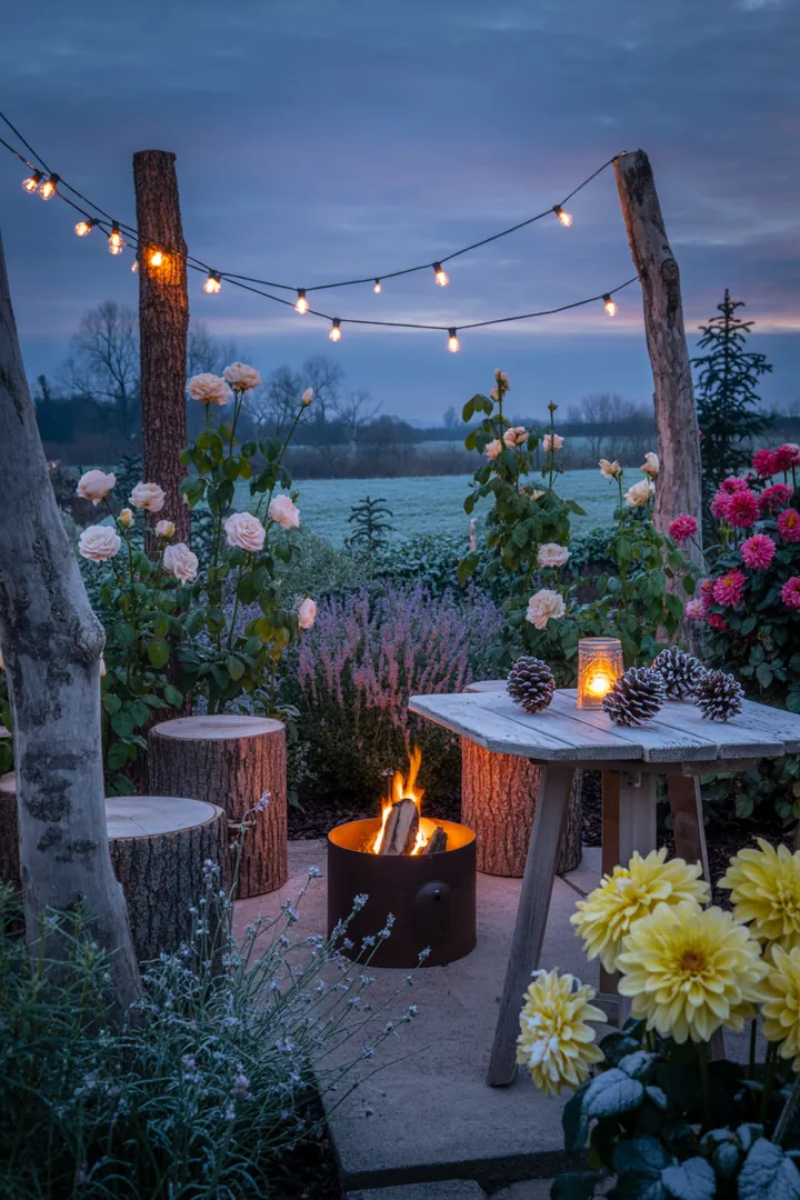 Ein kunstvolles Arrangement von Baumstämmen in verschiedenen Größen, die in einer natürlichen Umgebung harmonisch angeordnet sind.