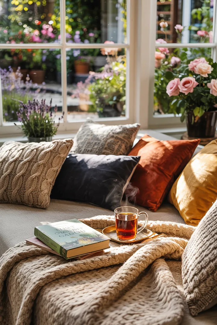 Gemütliche Atmosphäre mit individuell gestaltbaren Kissen und kuscheligen Textilien zum Entspannen und Wohlfühlen. Ideal für kalte Abende.