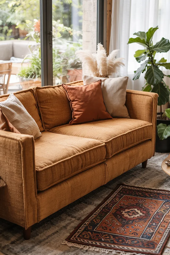 Ein einladender Raum mit sanften Farben, weichen Textilien und natürlichen Materialien, der eine harmonische Atmosphäre für entspannte Momente schafft.