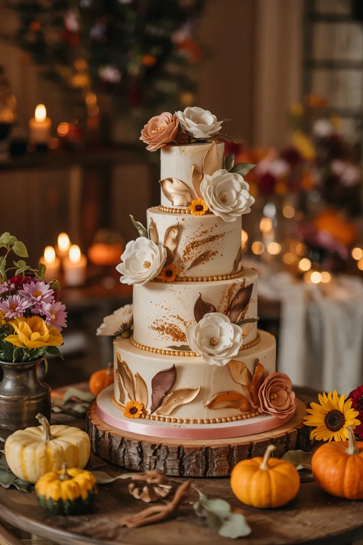 Ein romantisches Herbstarrangement mit warmen Farbtönen, ideal für eine Oktoberhochzeit, das die Schönheit der Saison widerspiegelt.