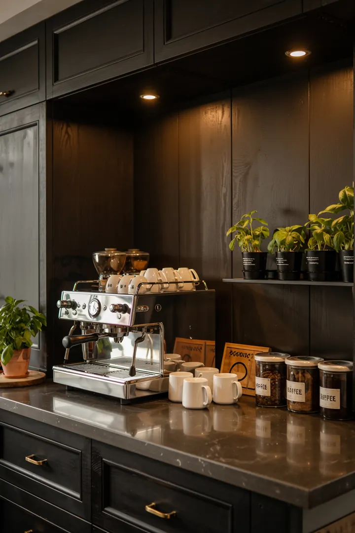 Elegante Kaffeekultur: Eine stilvolle Maschine für die Zubereitung von intensivem Espresso, umgeben von frischen, aromatischen Bohnen.