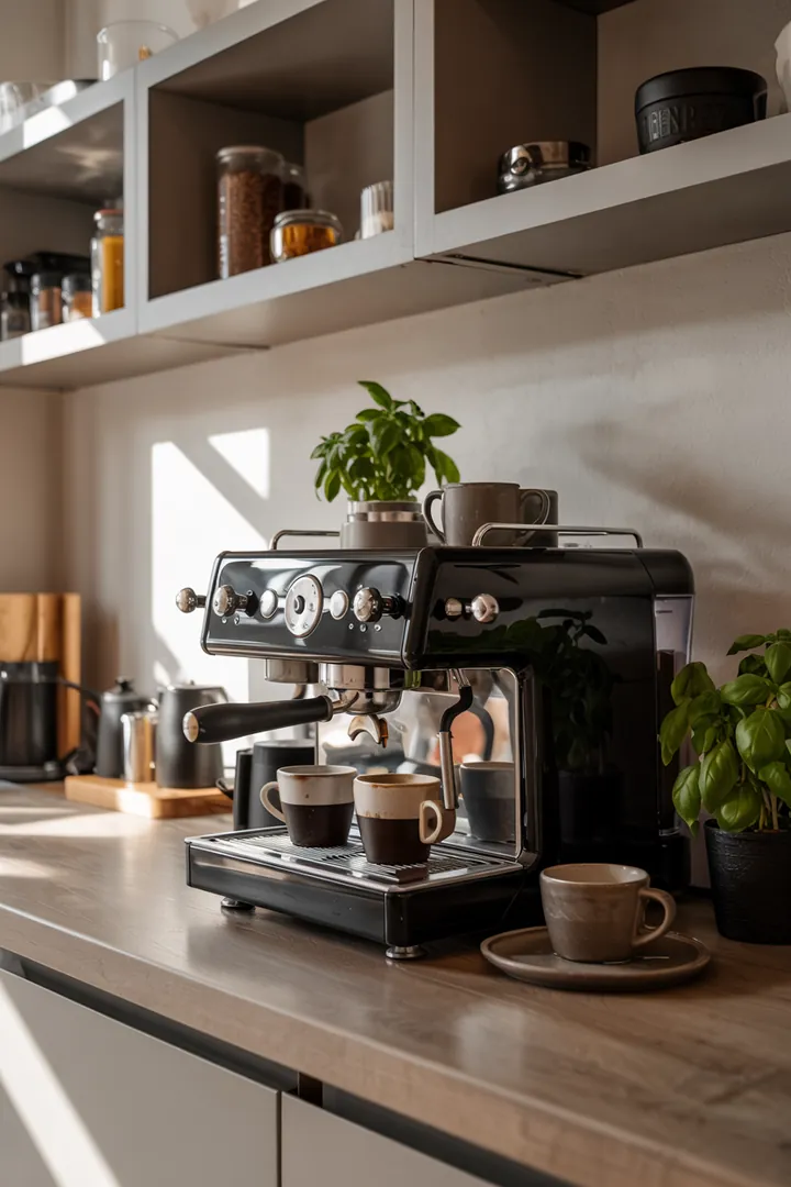 Elegante Kaffeemaschine auf einer modernen Theke, ideal für die Zubereitung von aromatischem Kaffee und für stilvolle Espresso Bars.