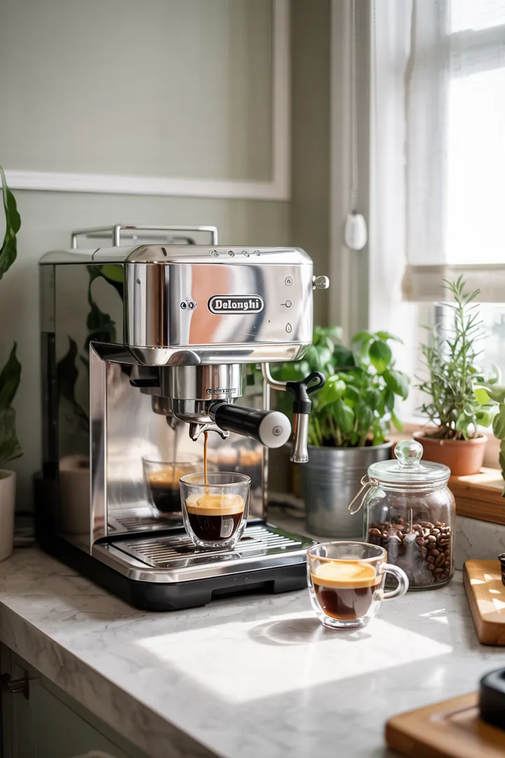 Eine elegante Maschine für die Zubereitung von intensivem Kaffee, ideal für eine stilvolle Kaffee-Ecke oder Bar.